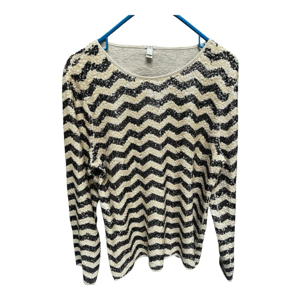 J. Crew Zip Zap Sequin White Cream and Black Top Size Xl Retail $138
